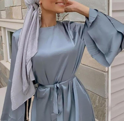 Plain Double-layer Flare Sleeve Abaya Dress