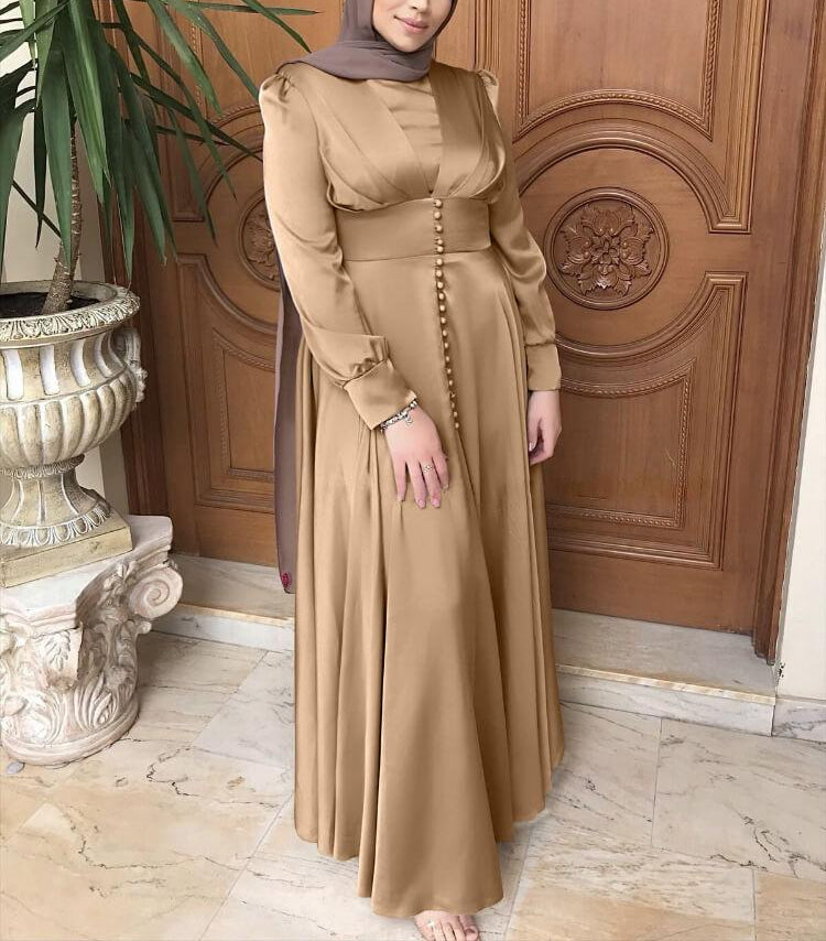 Beaded Elegant Satin Abaya Dress