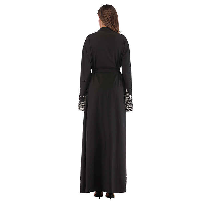 Women's Long Sleeve Embroidery Beaded Robe Dress