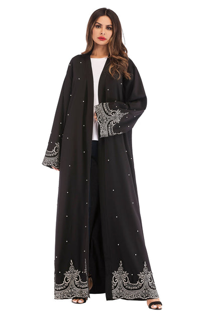 Women's Long Sleeve Embroidery Beaded Robe Dress