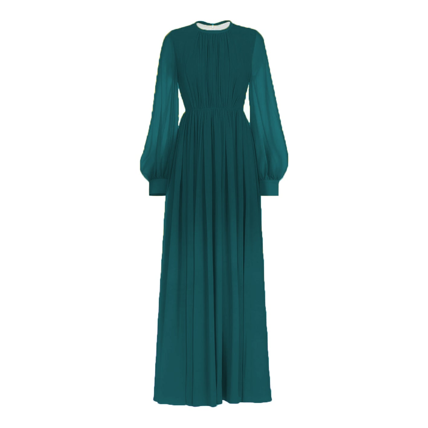 Solid Chiffon Belted Abaya Dress - Moss Green