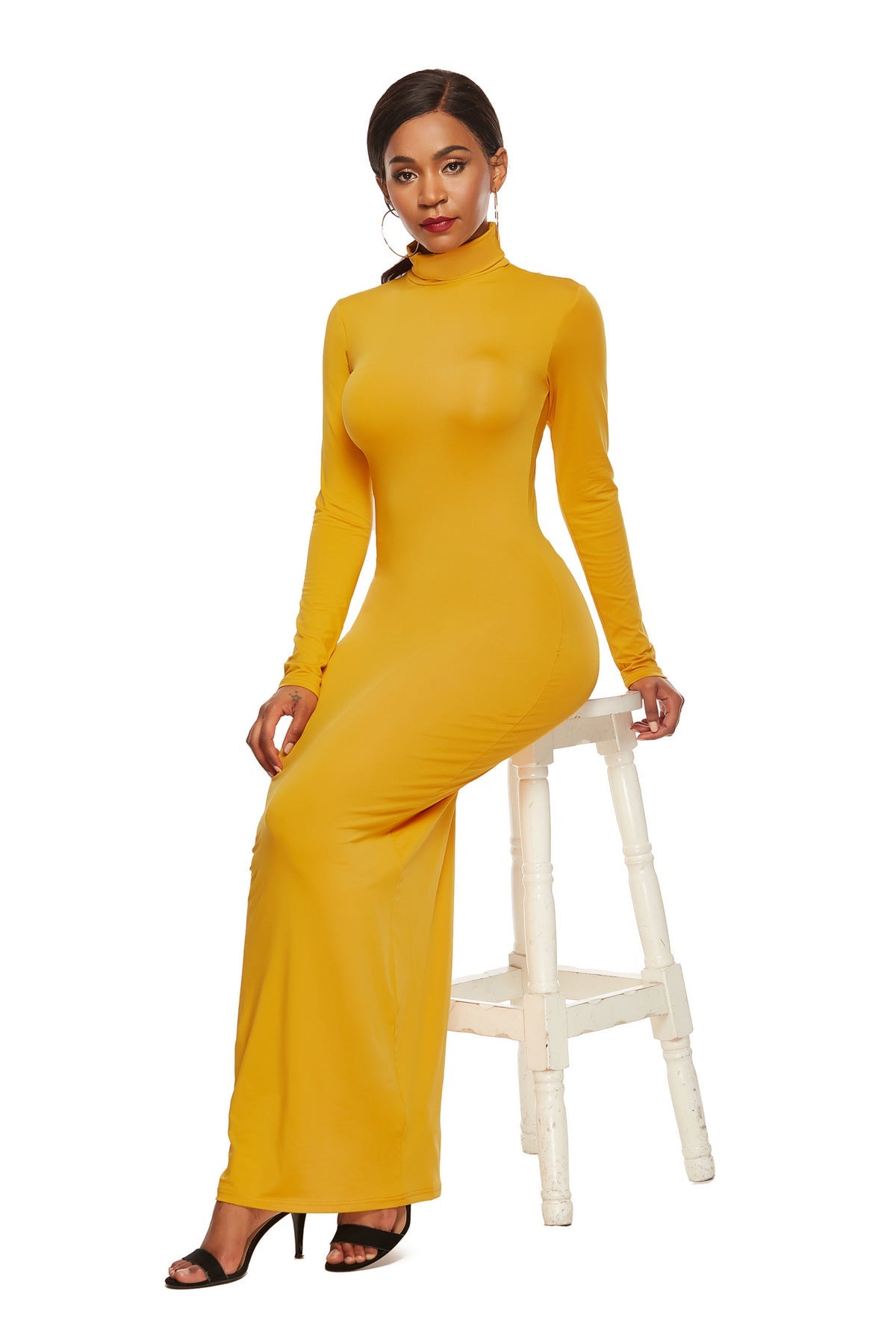 Modest Slim Fit Long Sleeve Turtleneck Dress