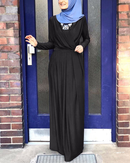 Women's V-neck Tie-up Pleated Abaya