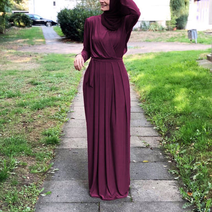 Women's V-neck Tie-up Pleated Abaya