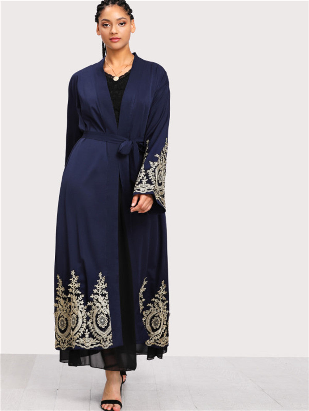 Modest Patchwork Lace Black Robe