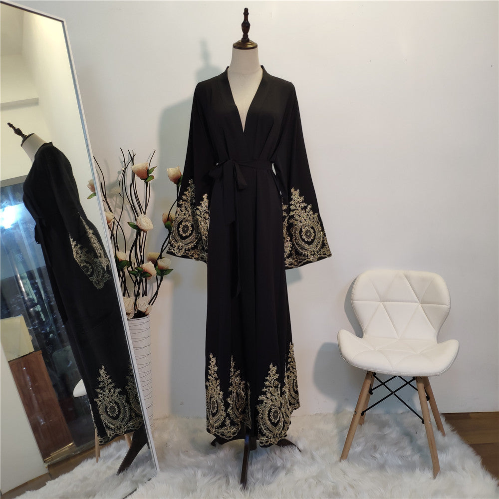 Modest Patchwork Lace Black Robe