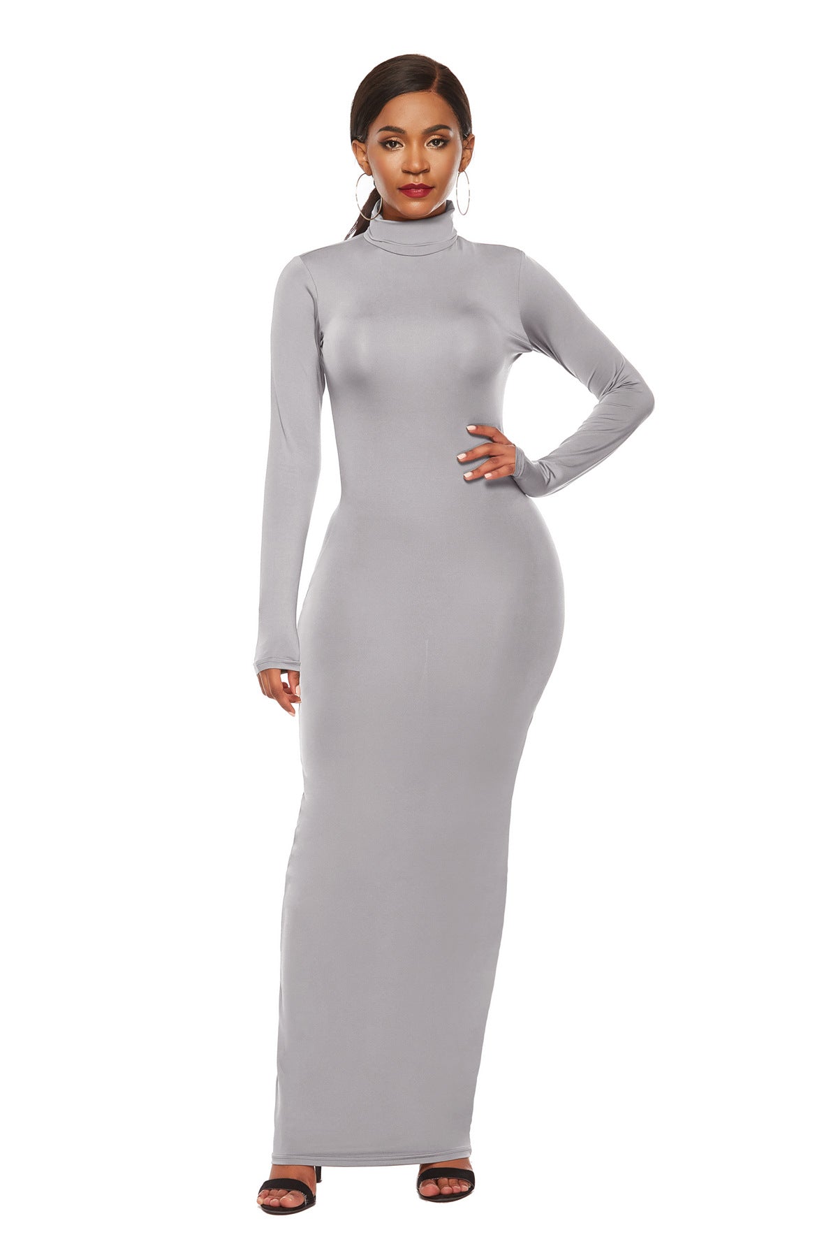 Modest Slim Fit Long Sleeve Turtleneck Dress