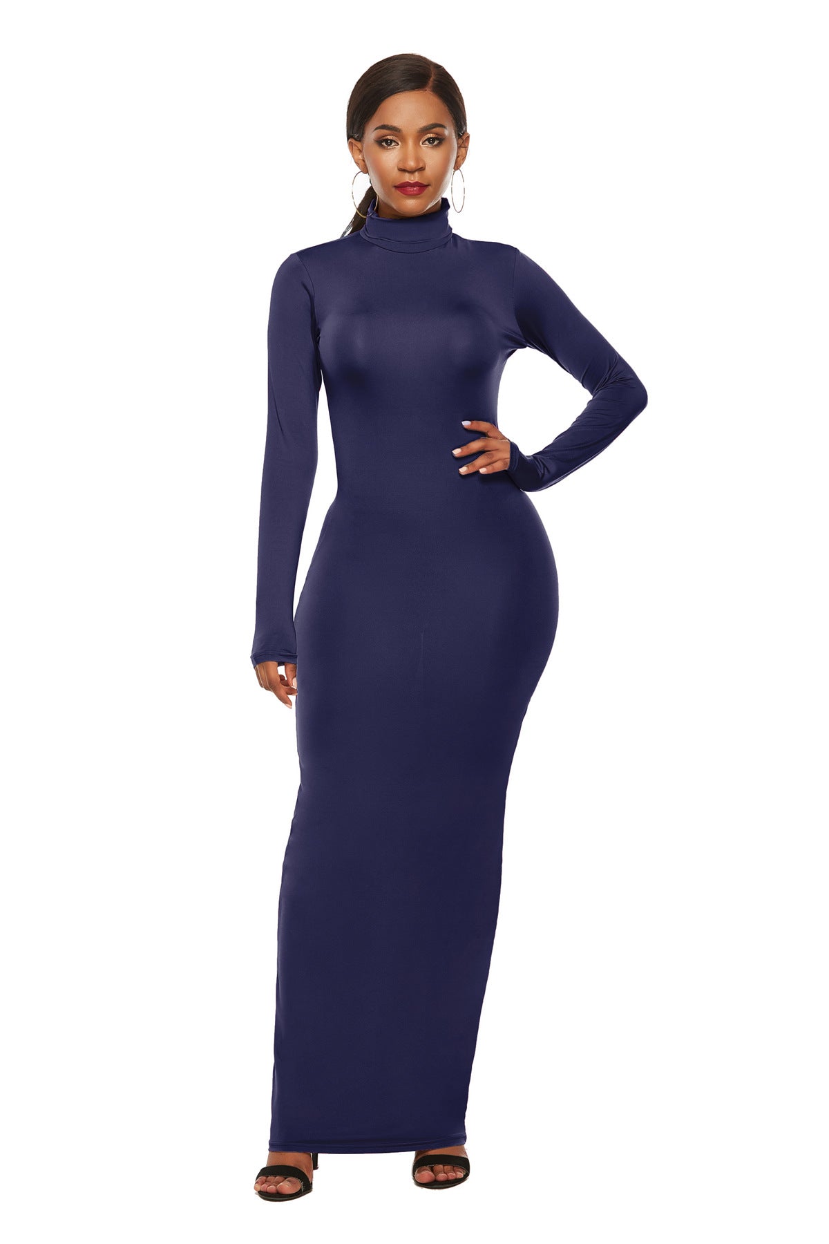 Modest Slim Fit Long Sleeve Turtleneck Dress