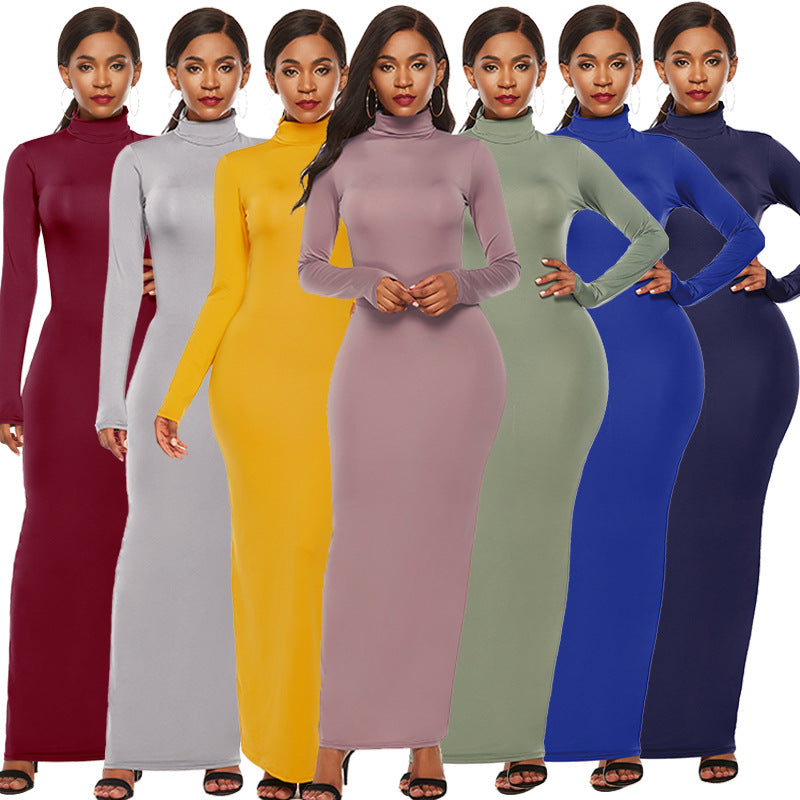 Modest Slim Fit Long Sleeve Turtleneck Dress