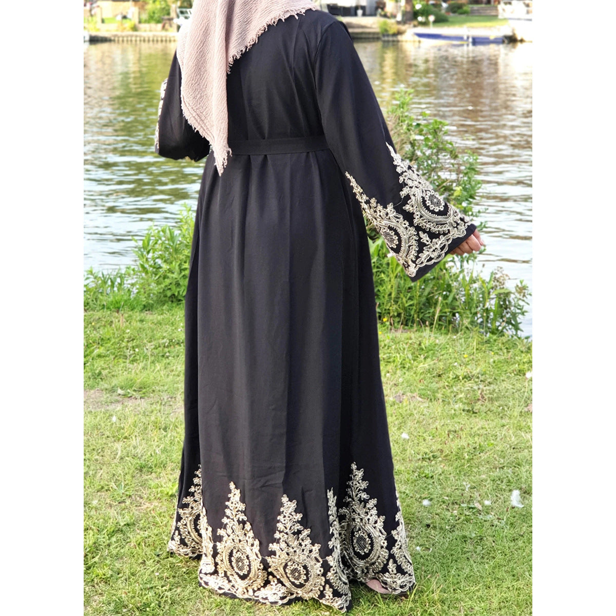 Modest Patchwork Lace Black Robe