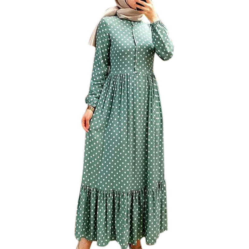 Polka Dot Ruffle High Waist Abaya Dress