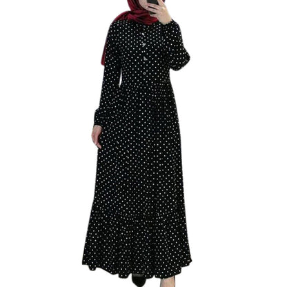 Polka Dot Ruffle High Waist Abaya Dress