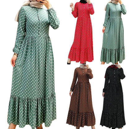 Polka Dot Ruffle High Waist Abaya Dress