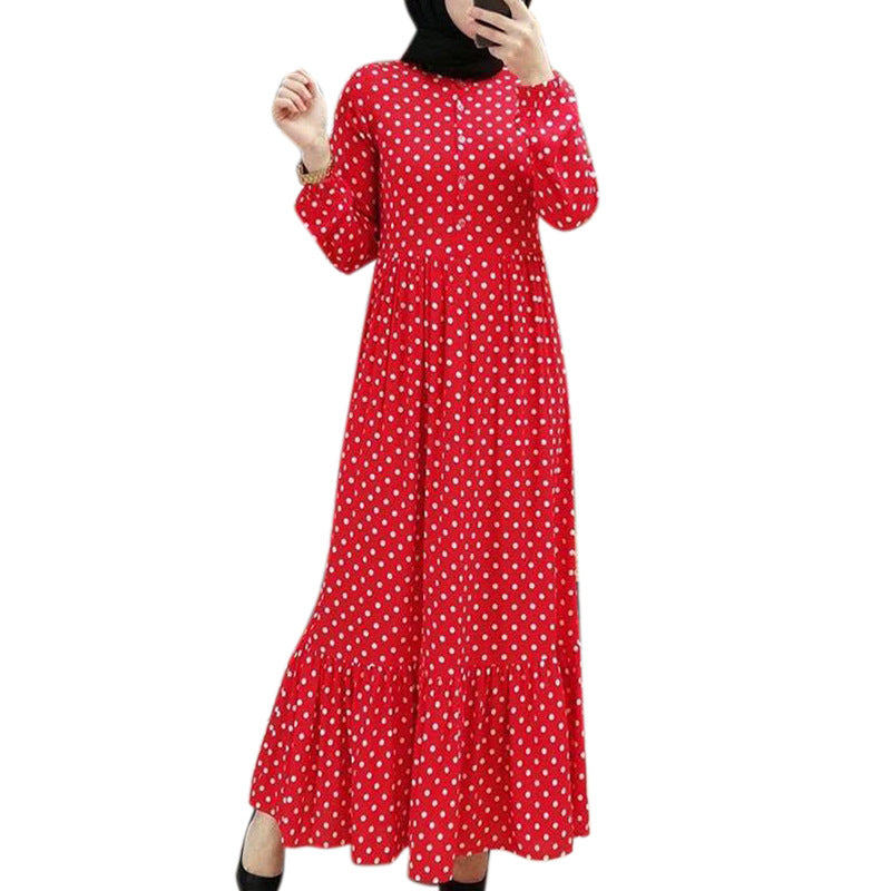 Polka Dot Ruffle High Waist Abaya Dress