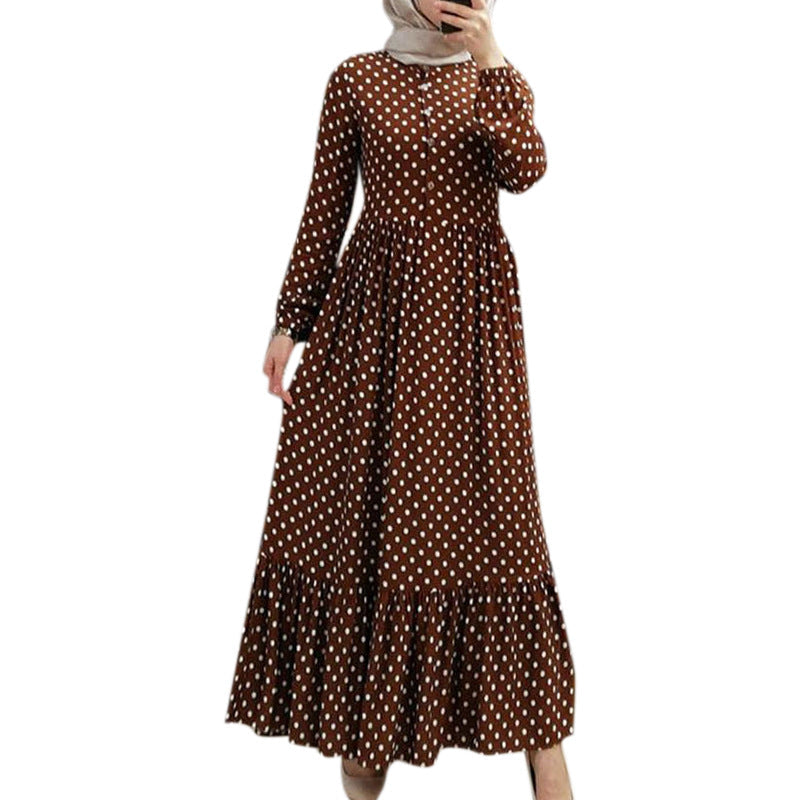 Polka Dot Ruffle High Waist Abaya Dress