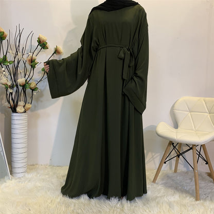 Plain Lace Up Modest Dress