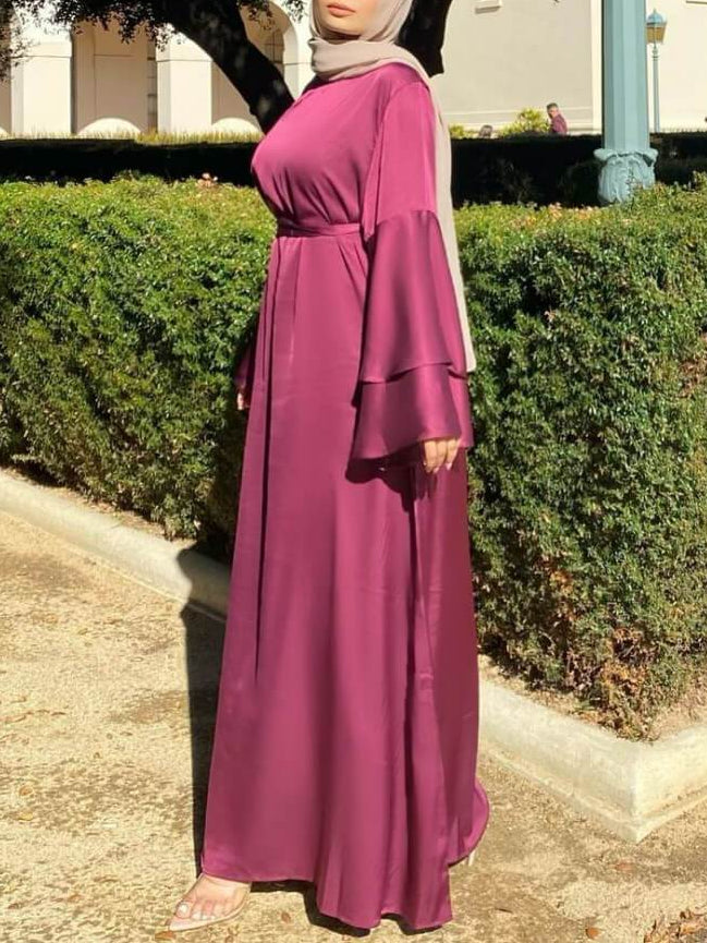 Plain Double-layer Flare Sleeve Abaya Dress