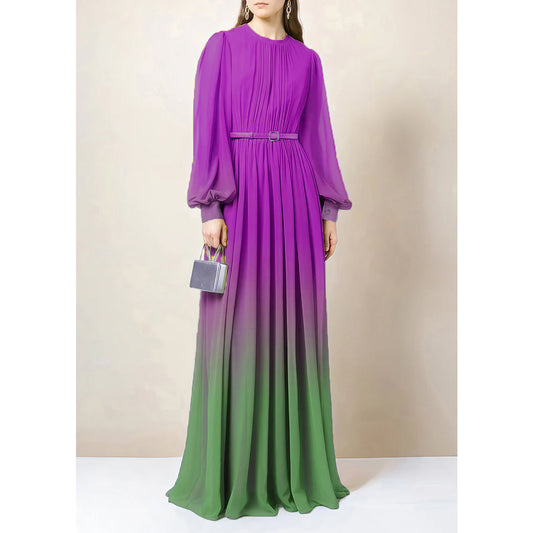 Gradient Chiffon Belted Abaya Dress - Rosepink