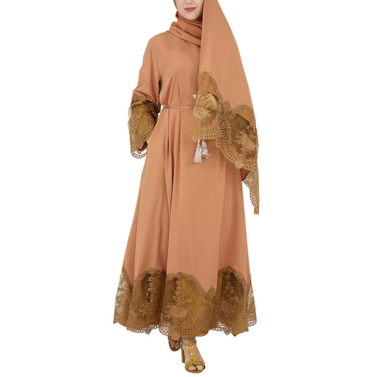 Plain Embroidery Lace Abaya Dress