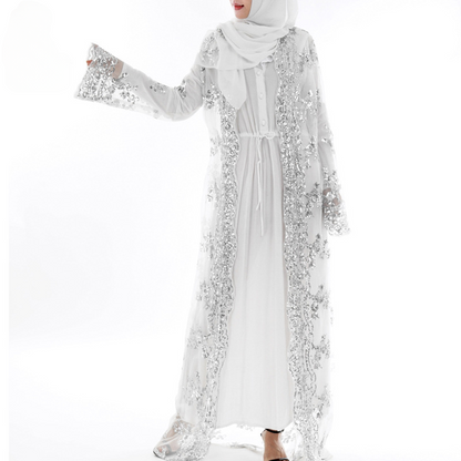 Modest Sequin Embroidered Robe Dress