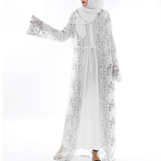 Modest Sequin Embroidered Robe Dress