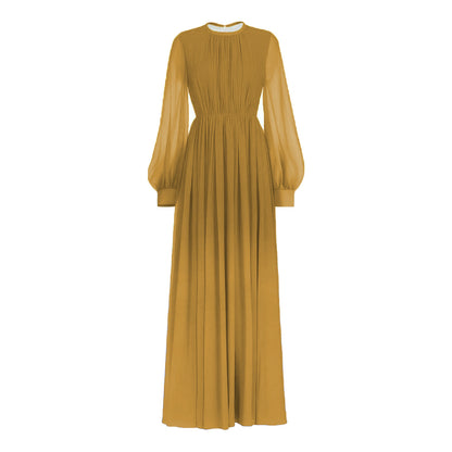 Solid Chiffon Belted Abaya Dress - Turmeric