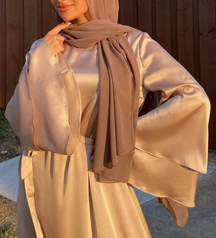 Plain Double-layer Flare Sleeve Abaya Dress