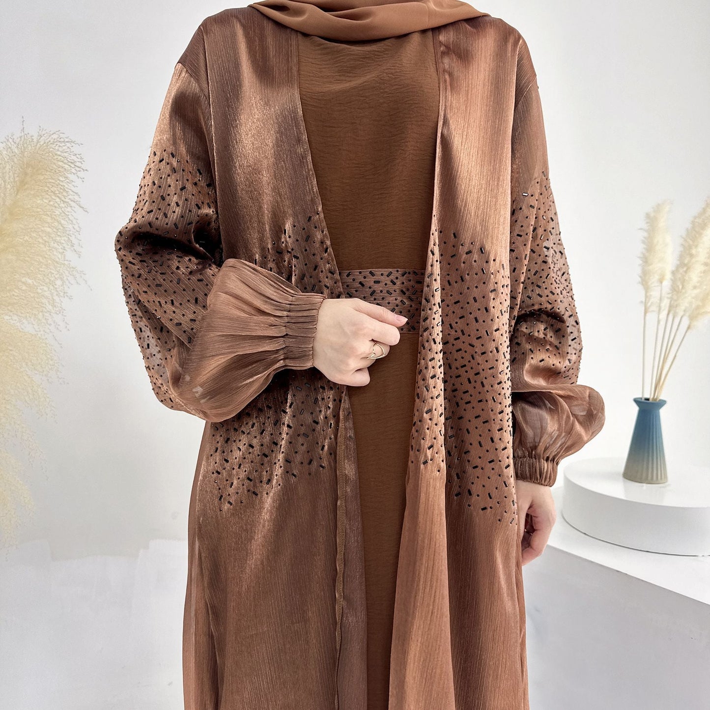 Women's Solid Color Puff Sleeve Robe