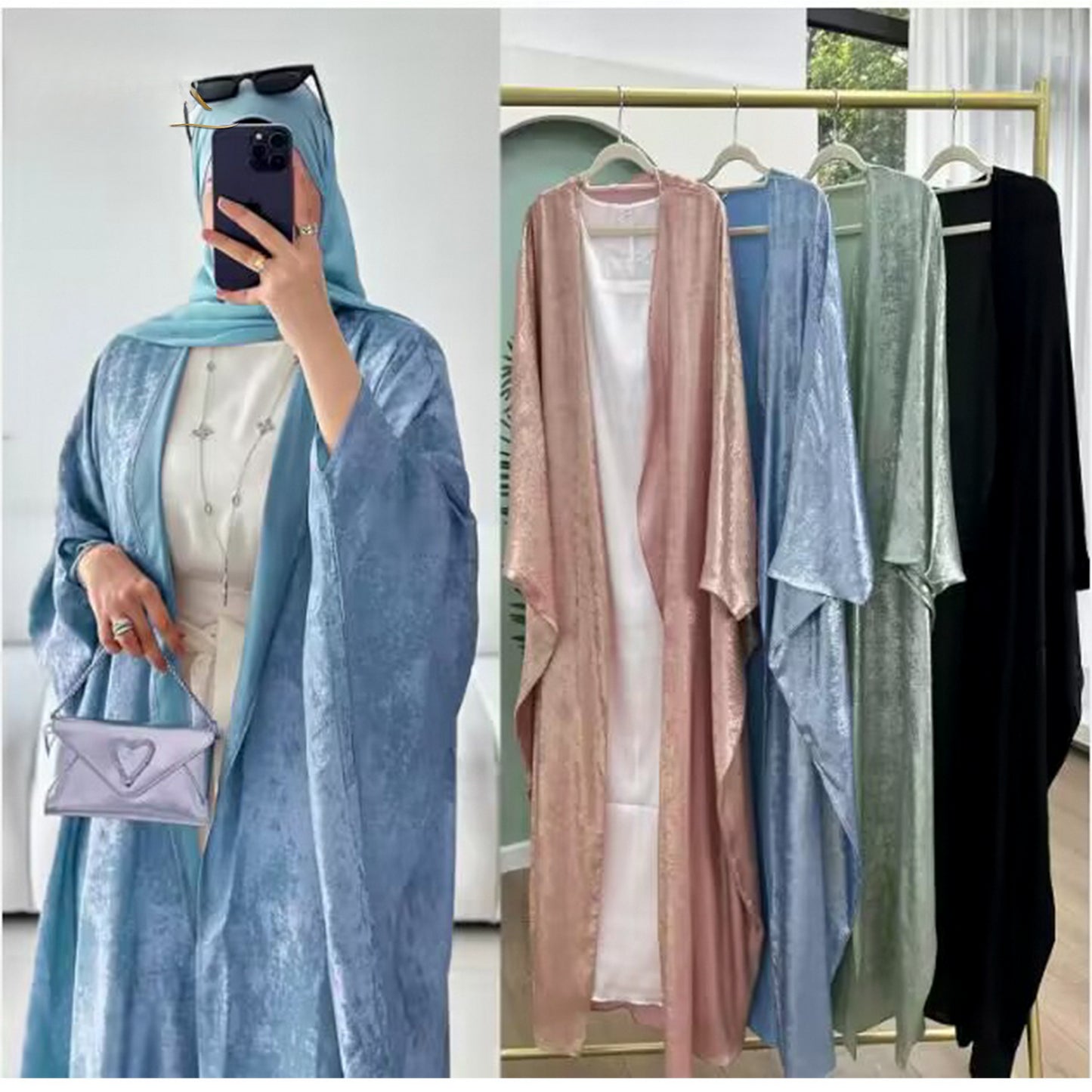 Women's Patchwork Elegant Open Abaya Robe