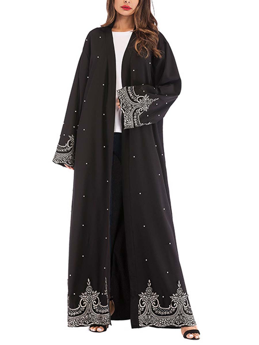 Women's Long Sleeve Embroidery Beaded Robe Dress