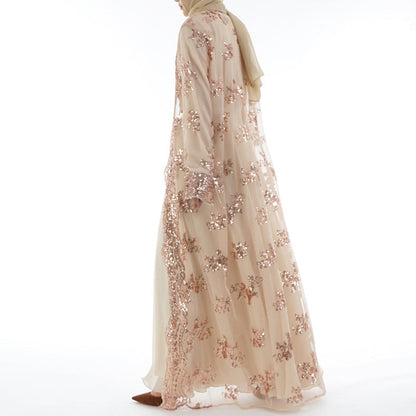 Modest Sequin Embroidered Robe Dress