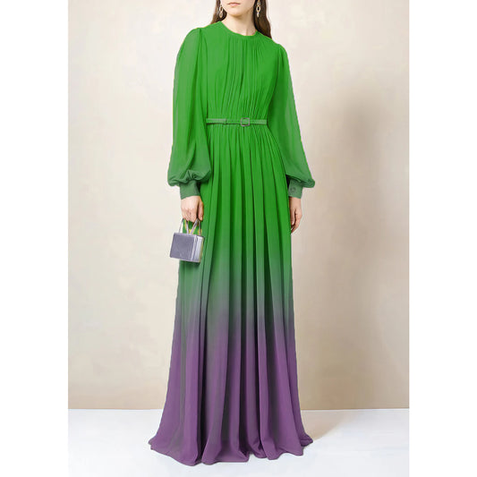 Gradient Chiffon Belted Abaya Dress - Grass