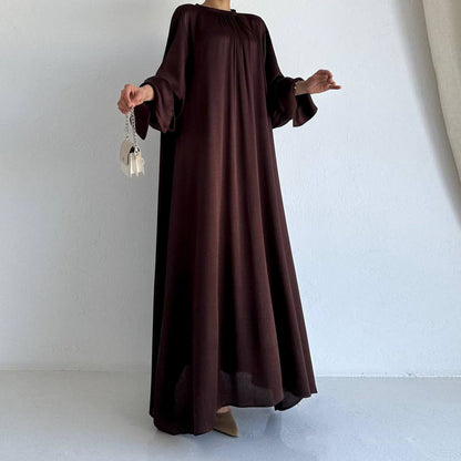 Women's Satin Waist Tie Elegant Abaya Dress