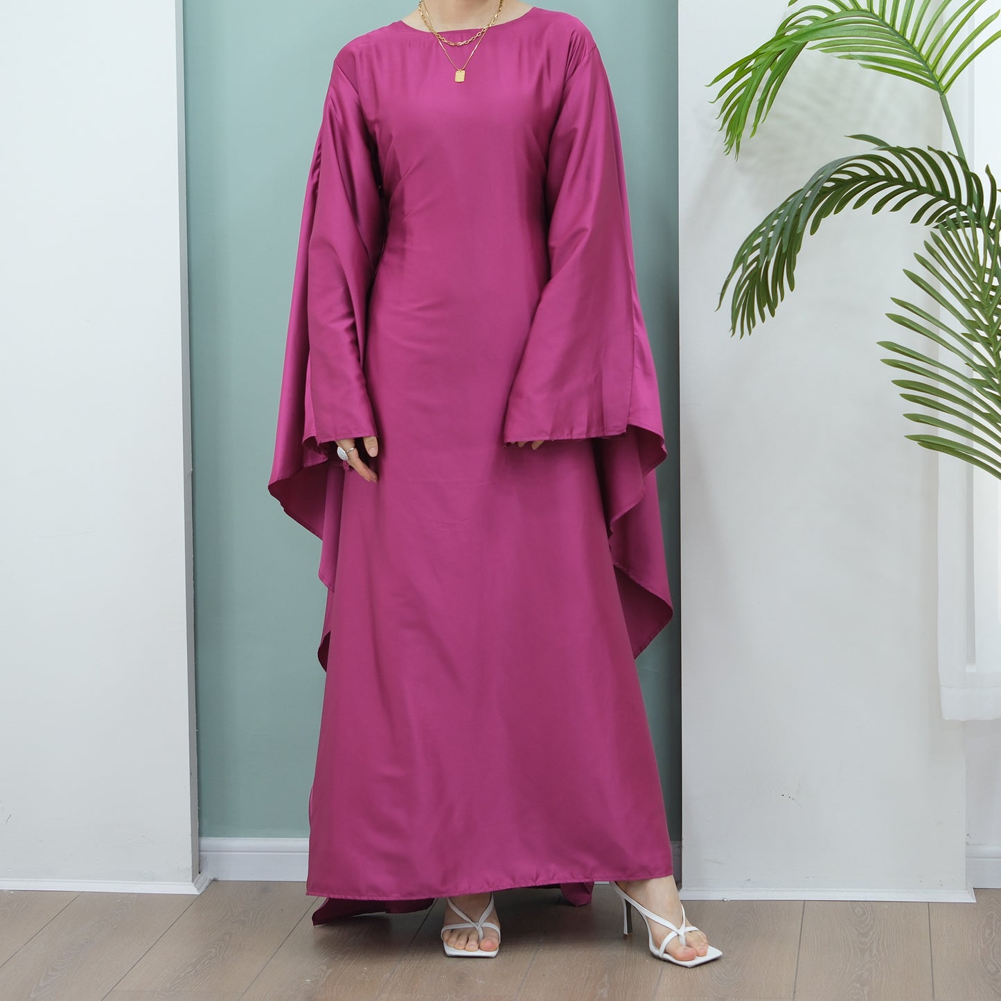 Women's Stretch Satin Modest Abaya Dress