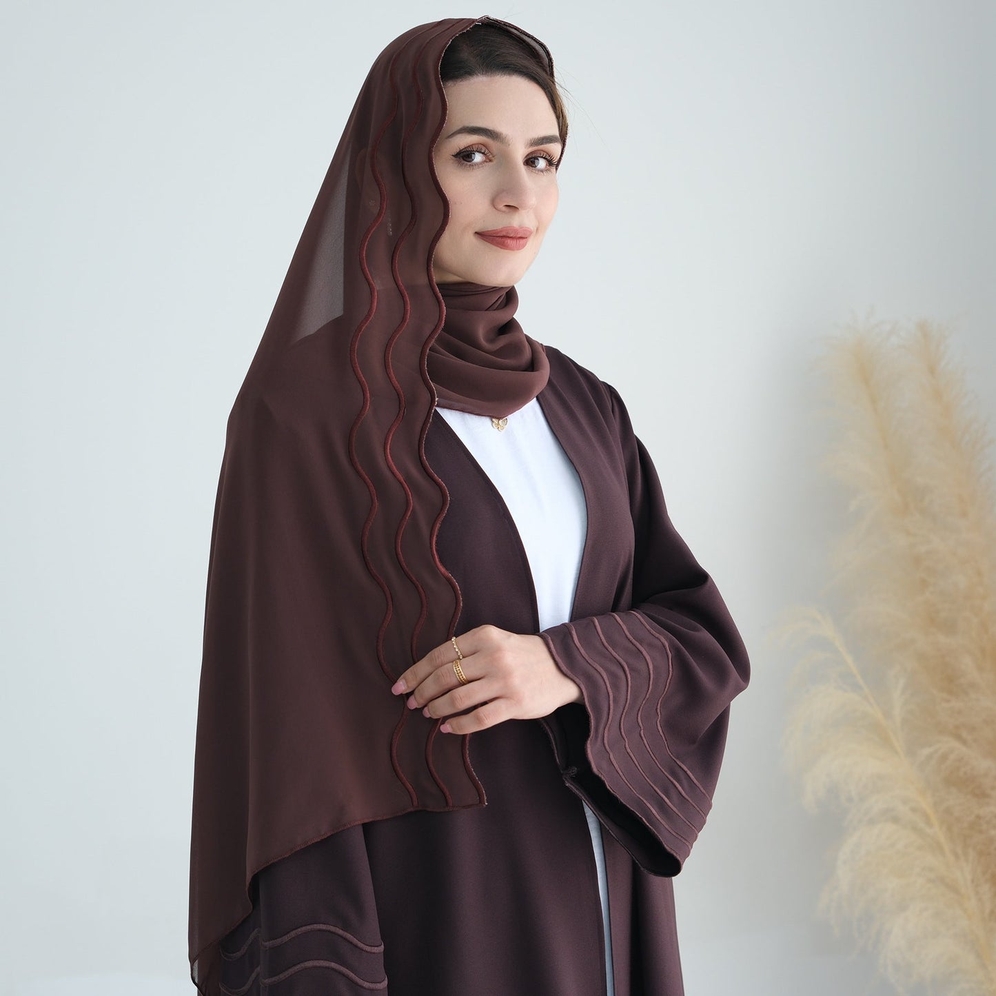 Women's Plain Embroidered Robe Open Abaya