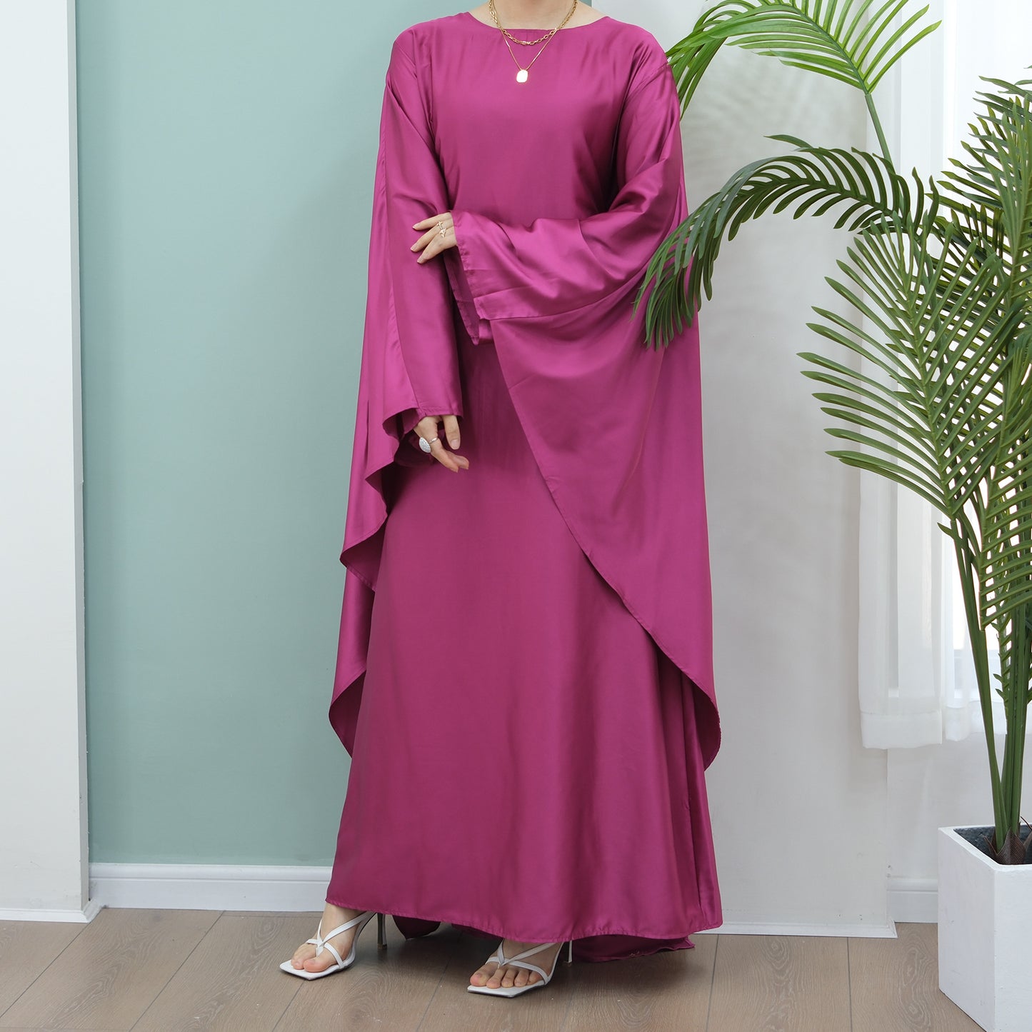 Women's Stretch Satin Modest Abaya Dress