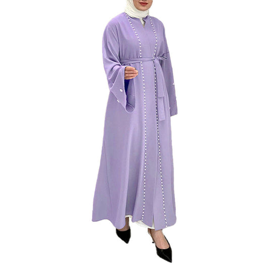 Plain Flared Sleeve Robe Dress