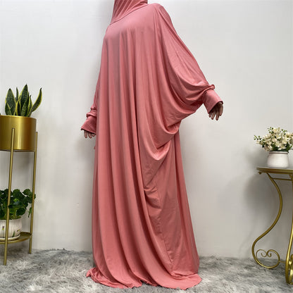 Solid Color Modest Bat Sleeve Abaya Dress