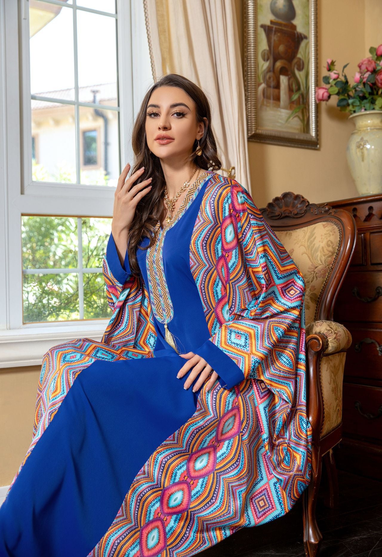 Elegant Long Sleeve Maxi Dress - Blue