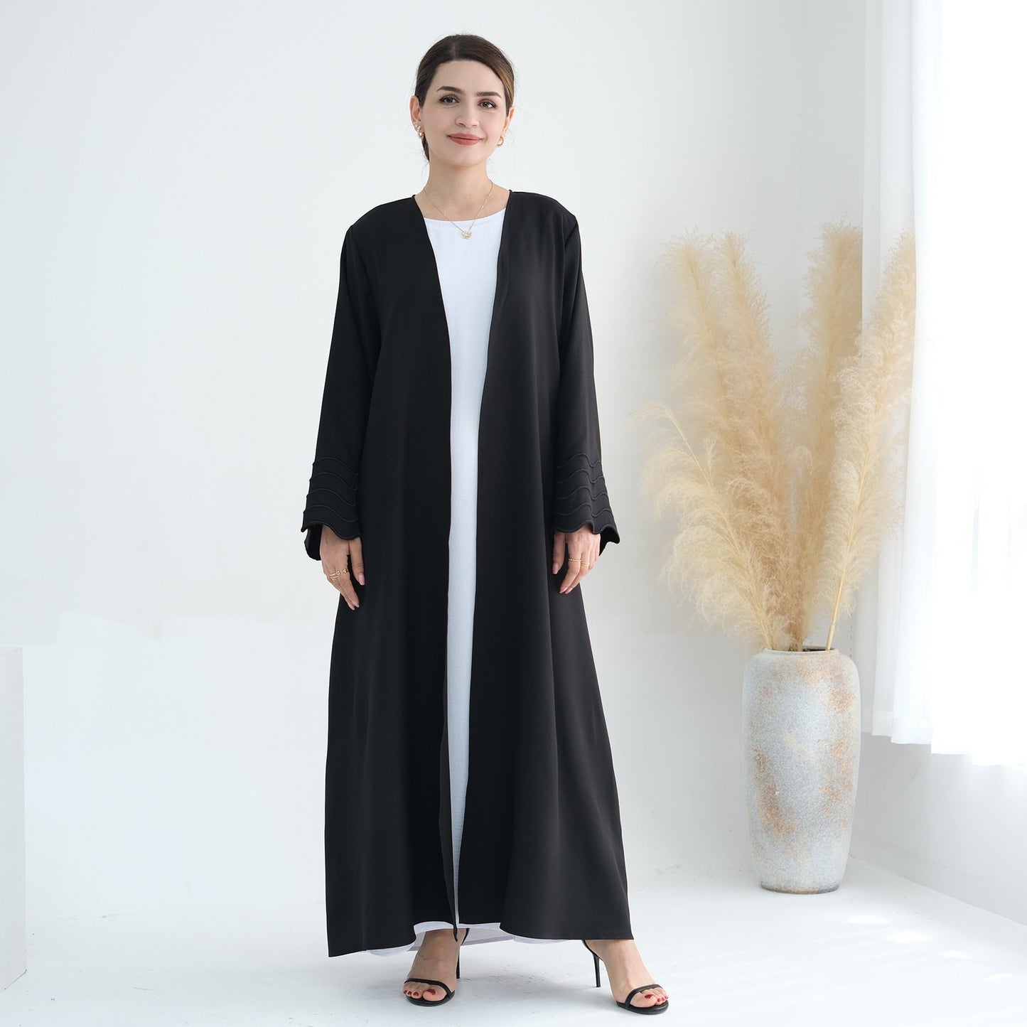 Women's Plain Embroidered Robe Open Abaya