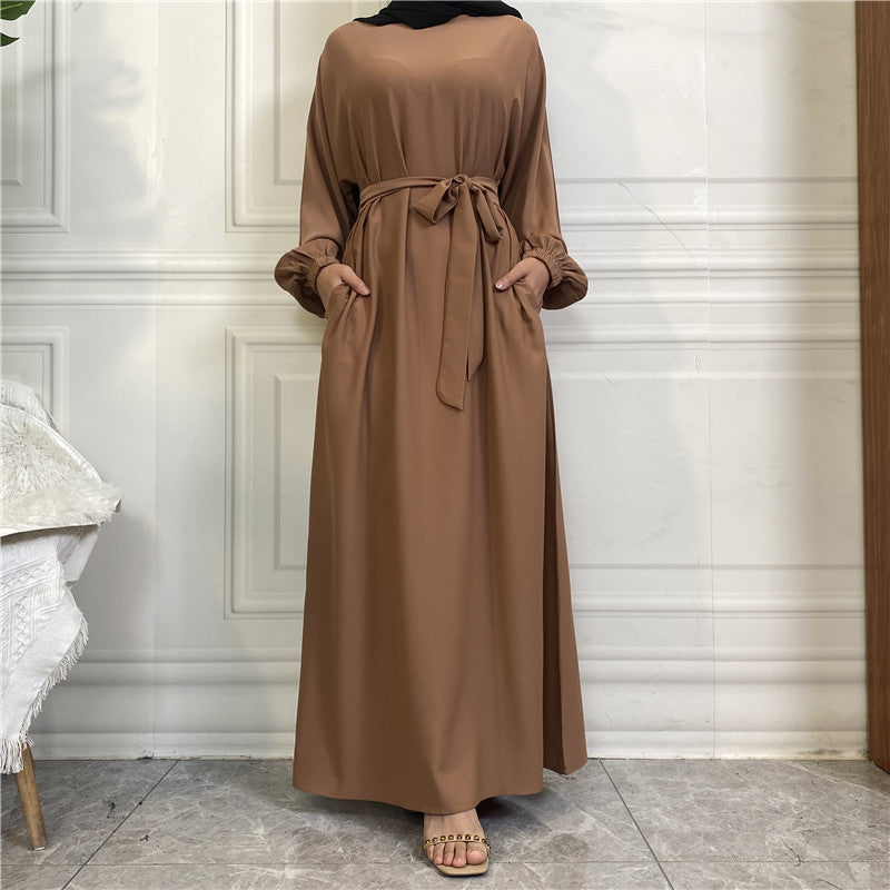 Modest Plain Pocket Casual Dress