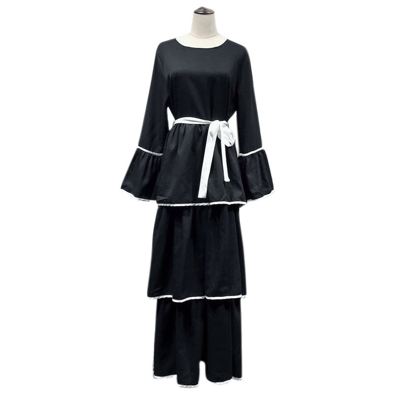 Modest Black White Abaya Dress