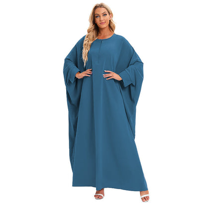 Plain Zipper Bat Sleeve Abaya Dress