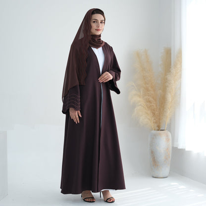 Women's Plain Embroidered Robe Open Abaya