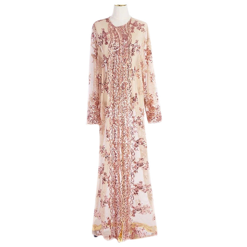 Modest Sequin Embroidered Robe Dress