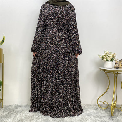 Floral Lace-up Abaya Dress