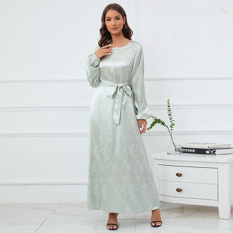 Plain Elegant Lantern Sleeve Abaya Dress