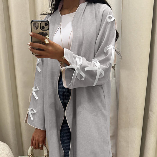 Women's Bow Tie Robe Open Abaya Dress