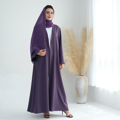 Women's Plain Embroidered Robe Open Abaya