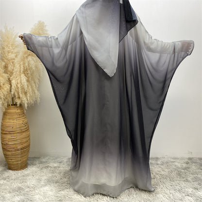 Gradient Bat Sleeve Robe Dress Sets with Hijab